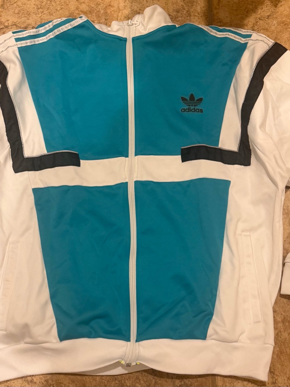 adidas Teal and White Trefoil Pullover Jacket